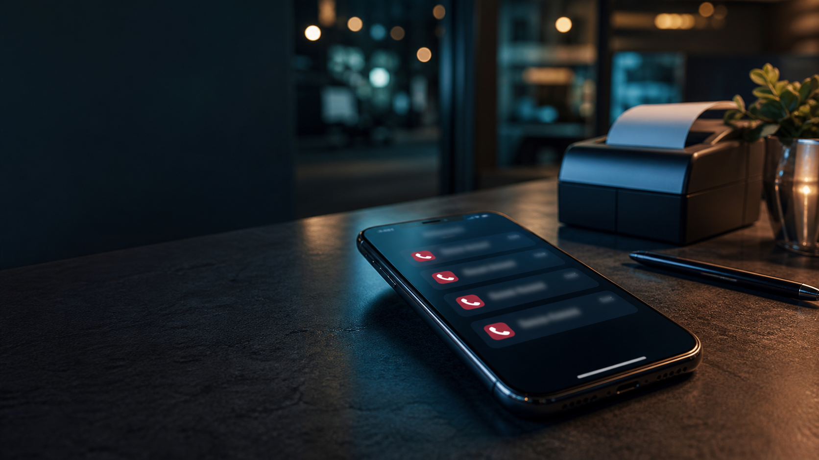 Missed calls on a phone at a small business counter